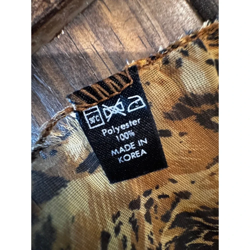 Leopard Animal Print Scarf Brown Black Semi Sheer Oblong 19x60 Lightweight Tiger
